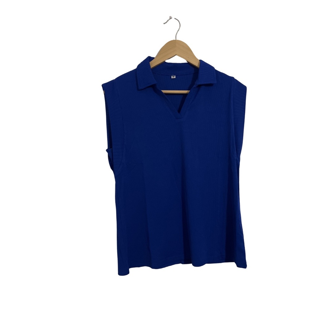 Sleeveless Blue Collared Top